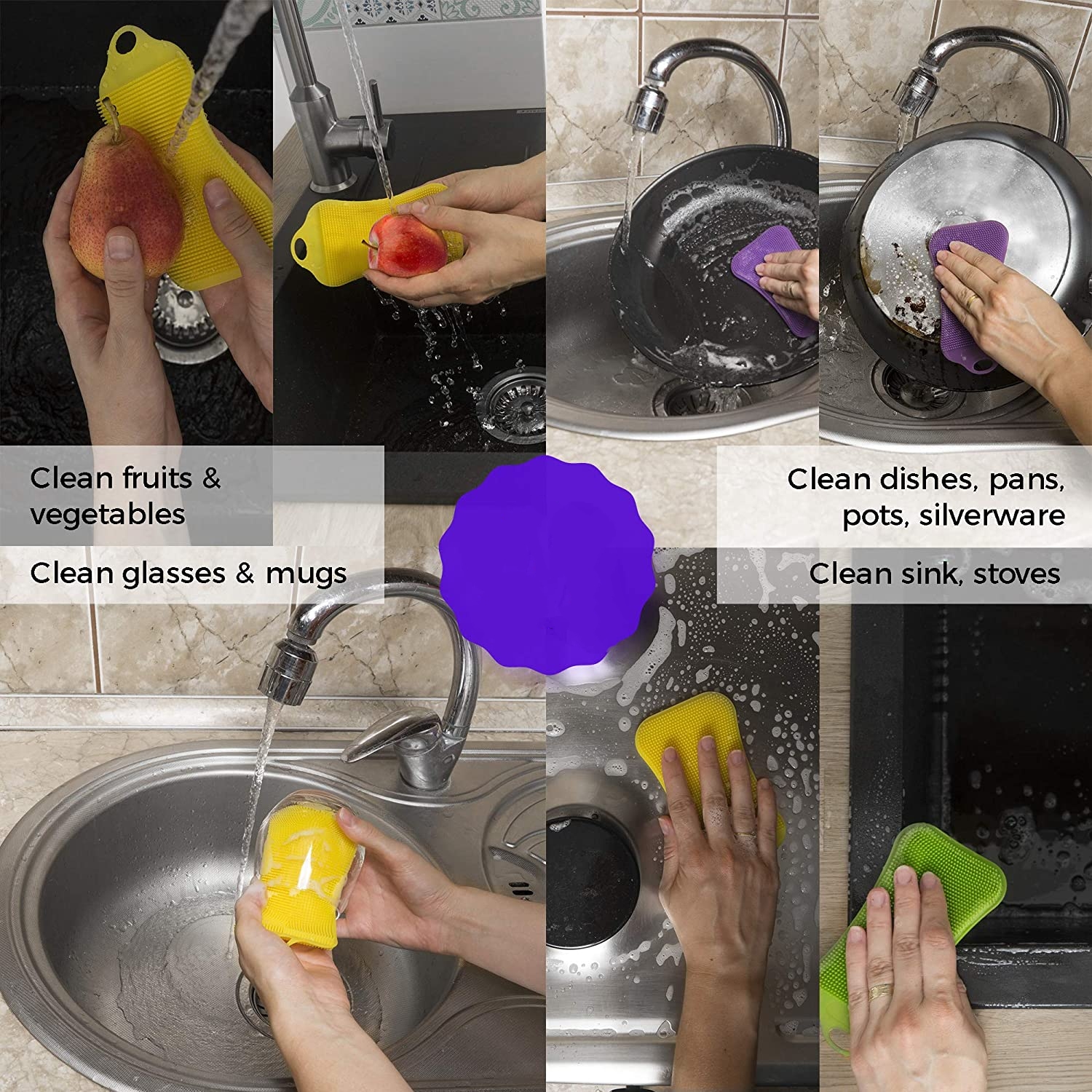 Premium Silicone Dish Washing Brush Sponge Scrubber Pot Pan Kitchen Cleaning 