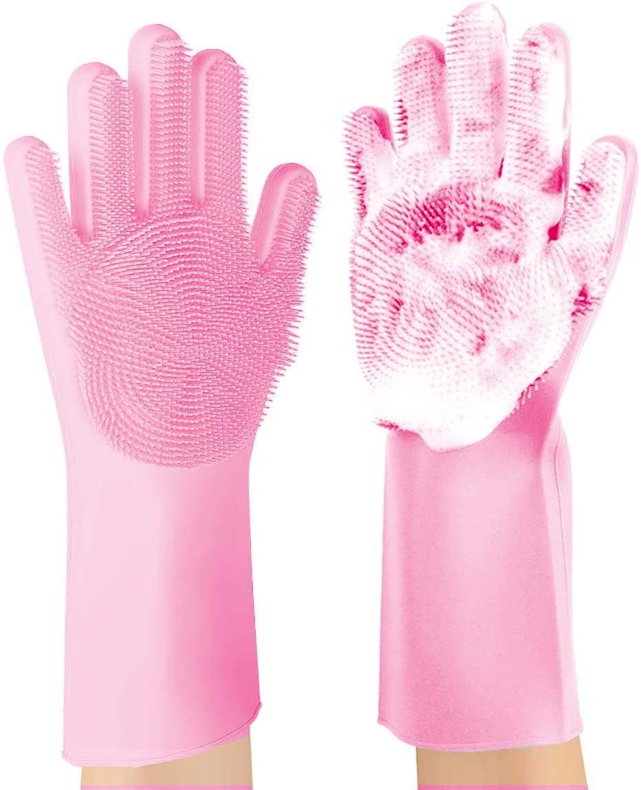 Silicone dishwashing gloves with sponge scrubbers